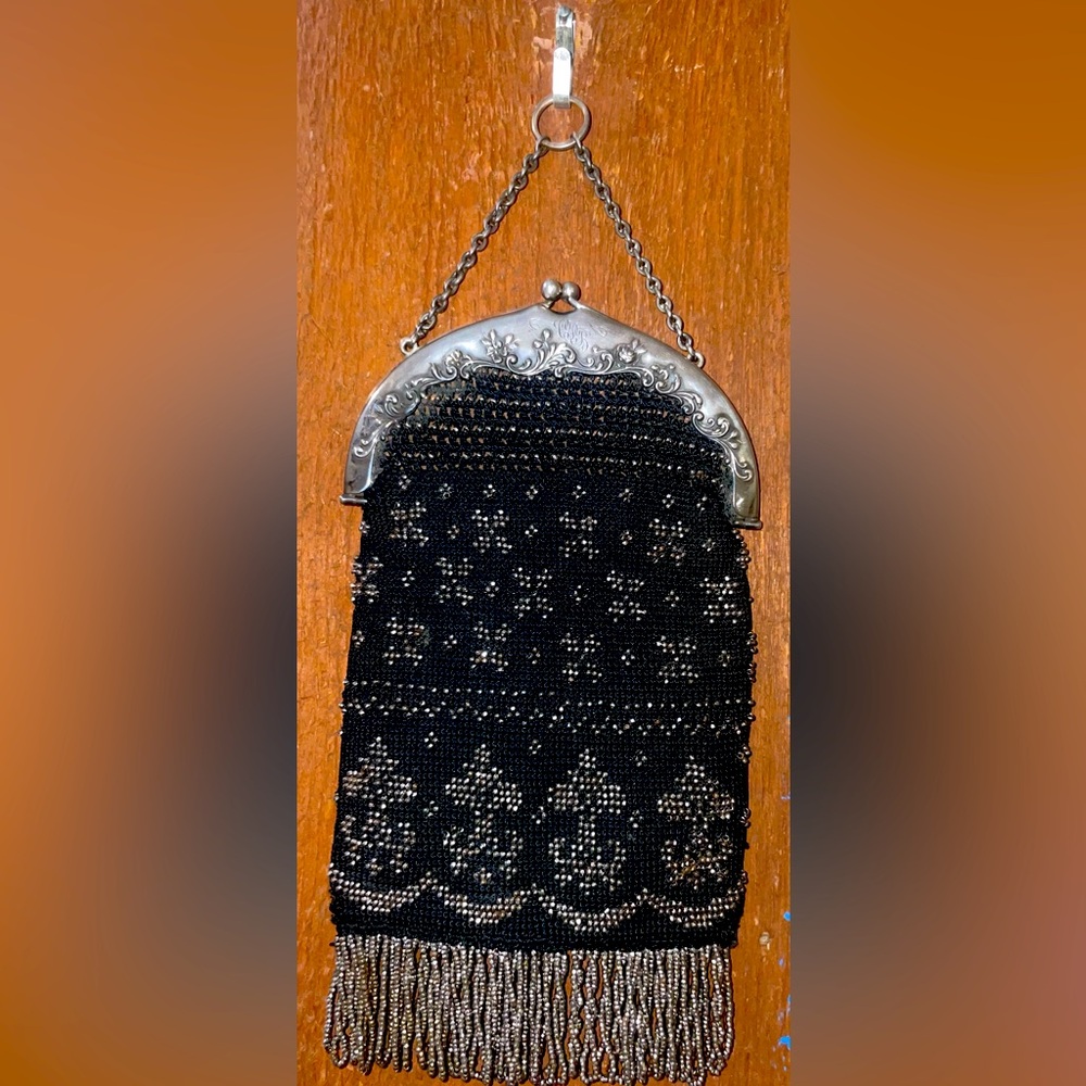 Gorham Sterling Vintage 1900 Flapper Handbag, Fluer De Lis Beaded Detail, Rare!